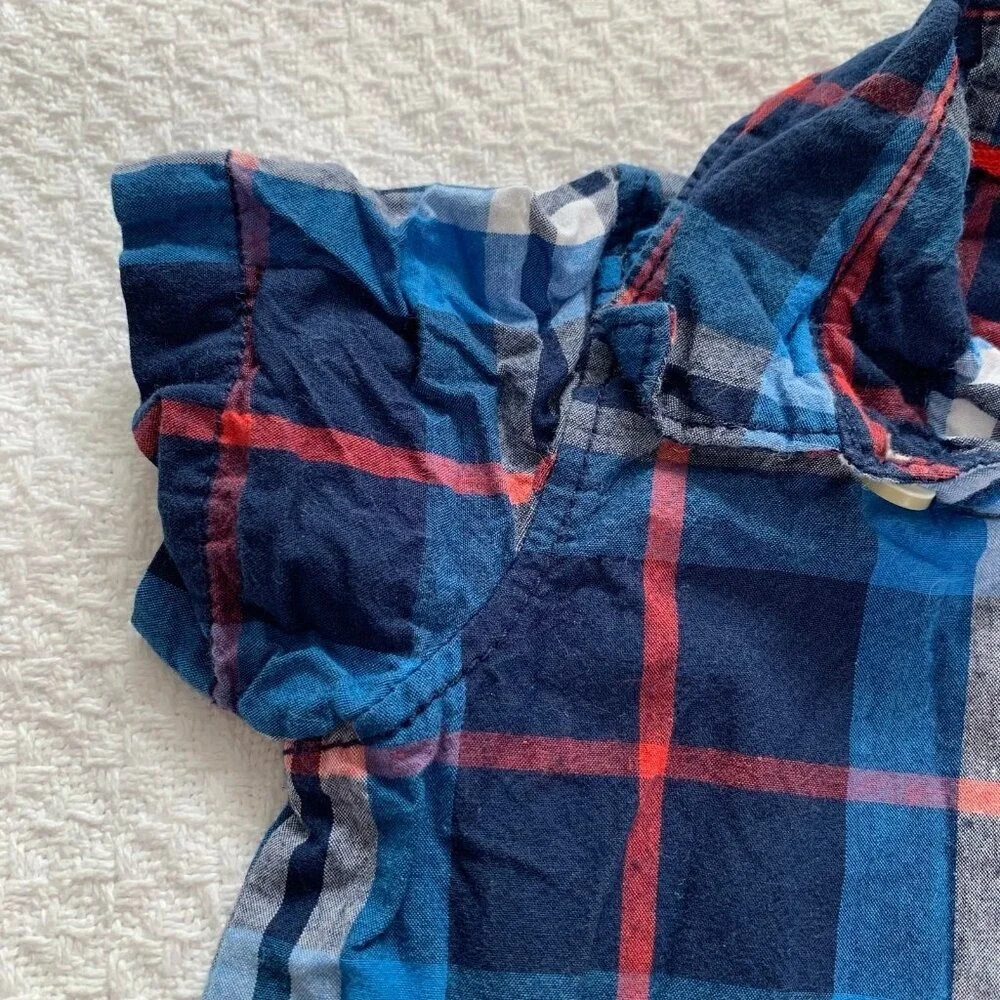5/$25 Carter's 9 Months Blue Red Plaid Short Sleeve‎ Romper Button Front Cotton